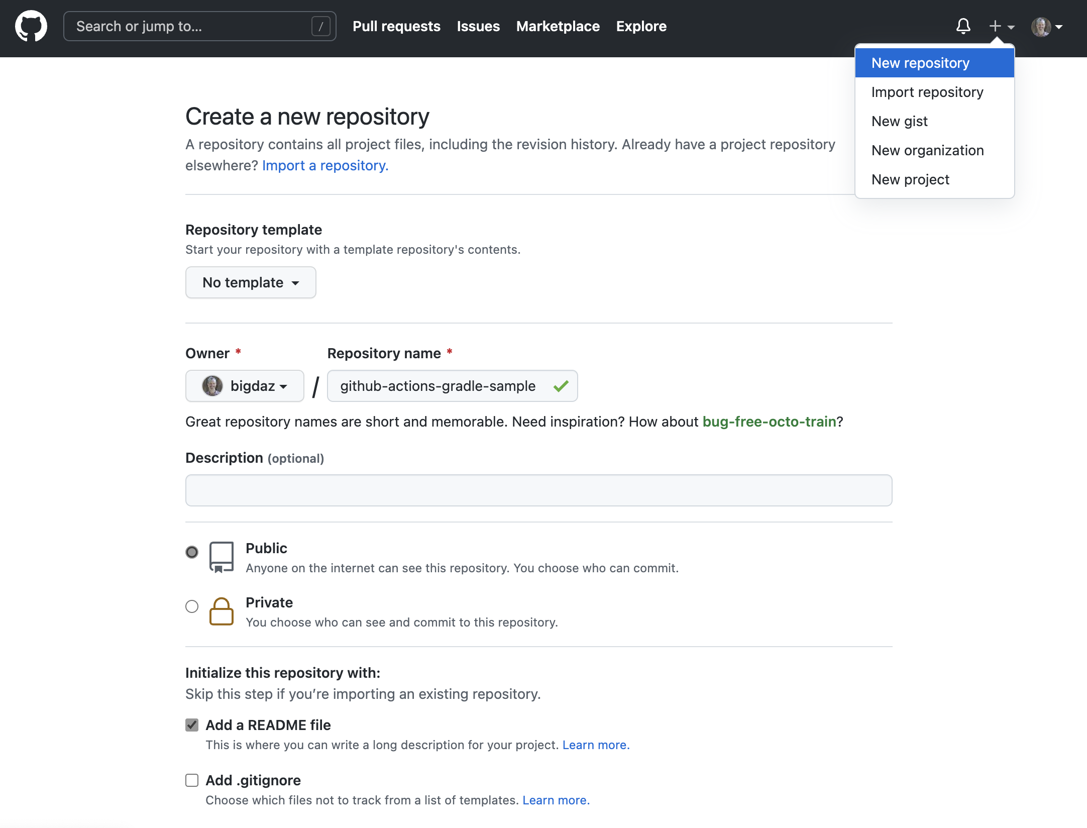 创建新的 GitHub 存储库
